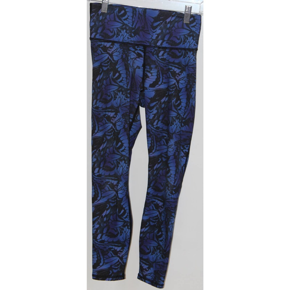 Women's Fabletics Blue Black Cropped Capri Compression Leggings Yoga Pants Small